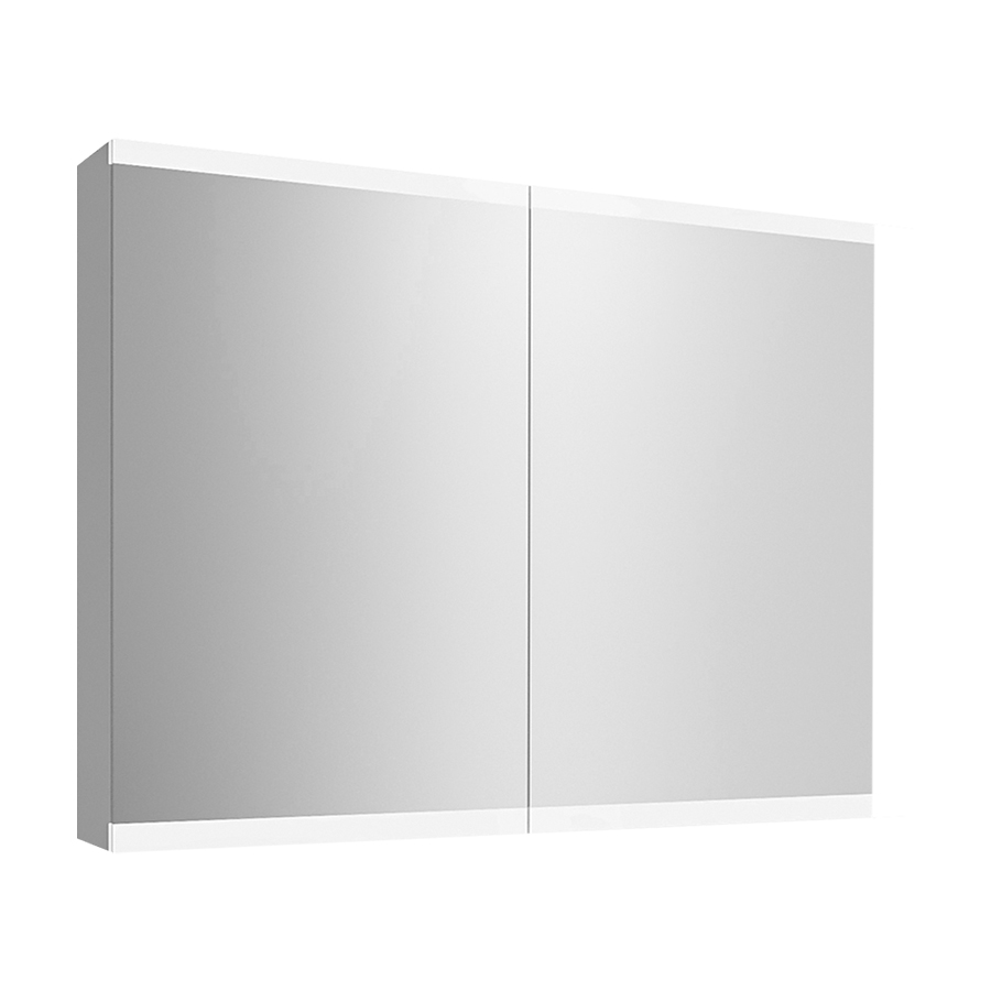 Armoire de toilette MAGNUM 90 x 71,7 x 13,6 cm profil en aluminium, 2 prises double en bas à droite et à gauche, 2 portes à double miroir (45/45), éclairage LED 4680 Lumen, IP24, standard, blanc