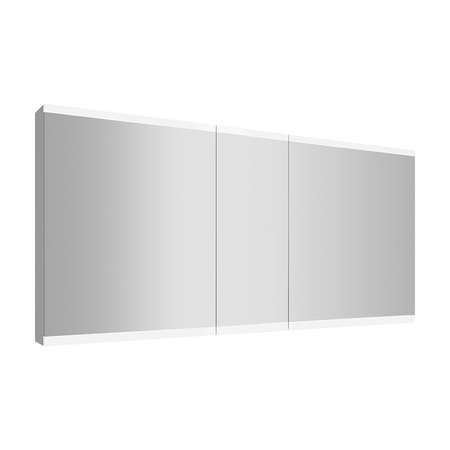 Armoire de toilette MAGNUM 150 x 71,7 x 13,6 cm profil en aluminium, 2 prises double en bas à droite et à gauche, 3 portes à double miroir (60/30/60), éclairage LED, 7888 Lumen, IP24, standard, blanc