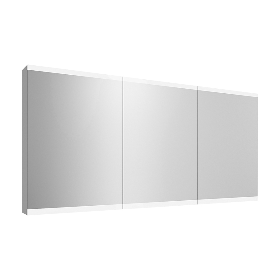 Armoire de toilette MAGNUM 150 x 71,7 x 13,6 cm profil en aluminium, 2 prises double en bas à droite et à gauche, 3 portes à double miroir (50/50/50), éclairage LED, 7888 Lumen, IP24, standard, blanc