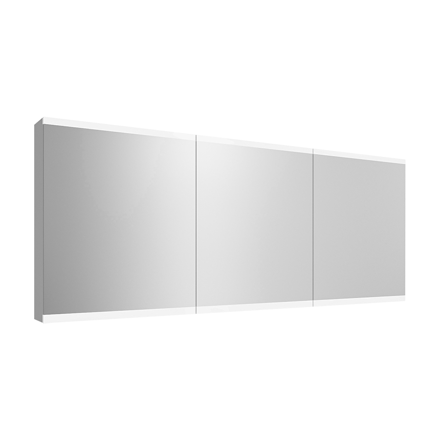 Armoire de toilette MAGNUM 180 x 71,7 x 13,6 cm profil en aluminium, 2 prises double en bas à droite et à gauche, 3 portes à double miroir (60/60/60), éclairage LED, 9493 Lumen, IP24, standard, blanc