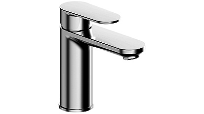 Mélangeur de lavabo ELLA S 110 mm, goulot fixe eau froide par position du levier au milieu, vidage excentrique, tuyaux de raccordement flexibles 3/8" groupe acoustique NT, chromeline