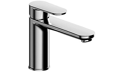 Mélangeur de lavabo ELLA S 150 mm, goulot fixe eau froide par position du levier au milieu, sans vidage tuyaux de raccordement flexibles 3/8", groupe acoustique NT, chromeline