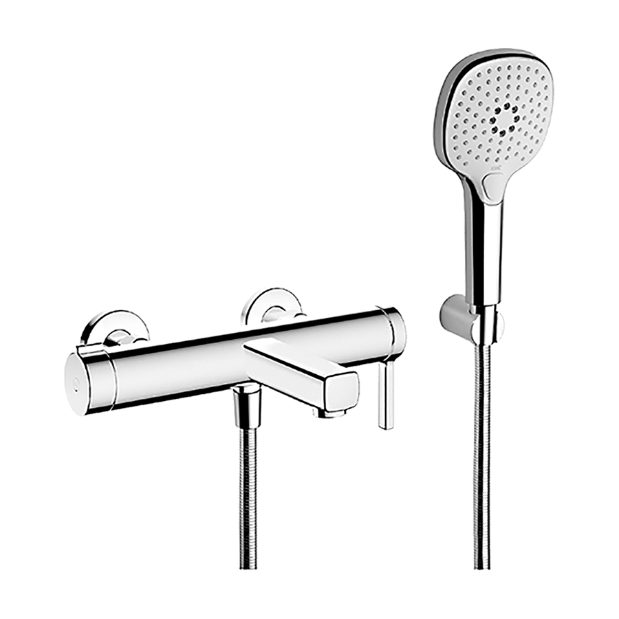 Mélangeur de bain AVA 2.0 E 153 mm, raccords d'arrêt 1/2" x 3/4", avec douche tuyau et support, chromeline