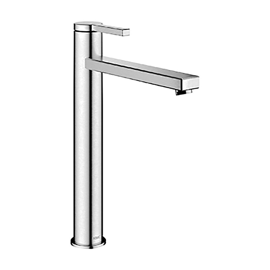 Mélangeur de lavabo AVA E INOX S 195 mm, goulot fixe haute colonne H jusqu'à aérateur 232 mm H levier ouvert 327 mm sans vidage, acier inoxydable