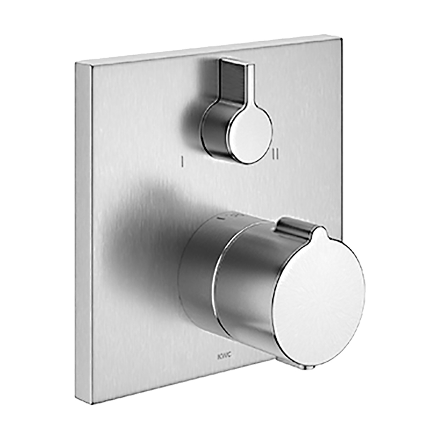 Mélangeur de bain thermostat AVA E INOX UP set de montage final, plaque de recouvrement 15 x 15 cm dispositif d'anti-siphonnage intégré, sans corps à encastrer Nr. 39.999.900.931 / 39.999.910.931, acier inoxydable brossé