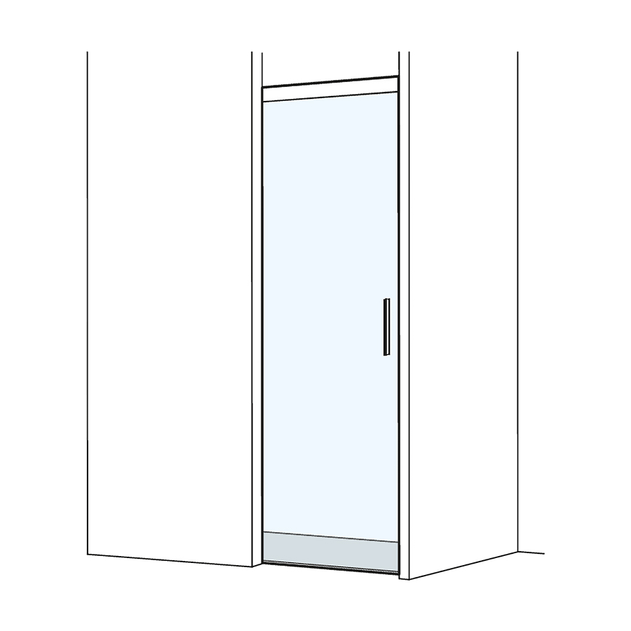 Porte coulissante S505PLUS NICHE avec la maçonnerie à gauche 60,0-80,0 cm, H 200 cm sans cadre, Soft-Stop fonction Self-Close, guidage magnétique, profil contre l'éclaboussement, MESURES EXACTES SELON PRISE DE MESURE, verre véritable clair, argent mat