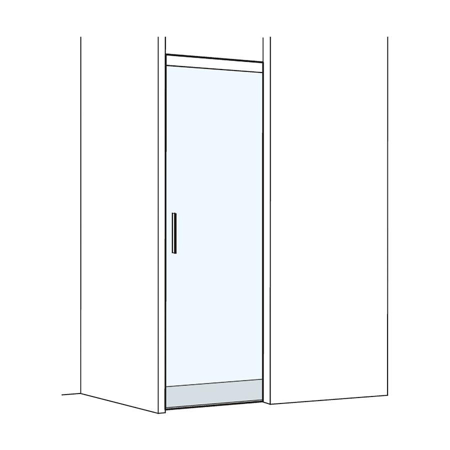 Porte coulissante S505PLUS NICHE avec la maçonnerie à droite 80,1-100,0 cm, H 200 cm sans cadre, Soft-Stop fonction Self-Close, guidage magnétique, profil contre l'éclaboussement, MESURES EXACTES SELON PRISE DE MESURE, verre véritable clair, argent mat