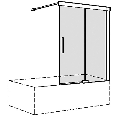 Porte coulissante baignoire S600PLUS 138,5-140,0 cm, H 160 cm cadre partiel, 2 panneaux partie fixe à droite Soft-Stop, fonction Self-Close sur baignoire, MESURES EXACTES SELON PRISE DE MESURE, verre véritable clair, argent poli
