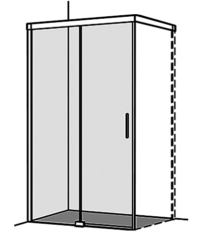 Porte coulissante S600PLUS pour cloison latérale 126,8-128,3 cm, H 200 cm cadre partiel, 2 panneaux partie fixe à gauche Soft-Stop, fonction Self-Close guidage magnétique, MESURES EXACTES SELON PRISE DE MESURE, verre véritable clair, argent poli