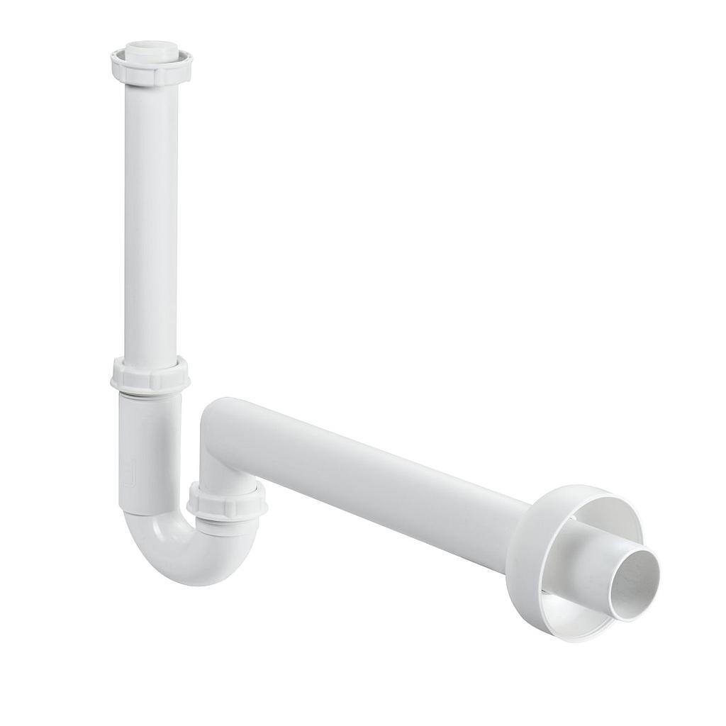 Siphon en tube coudé 1 1/4" x 40 mm, modèle à encombrement minime, blanc