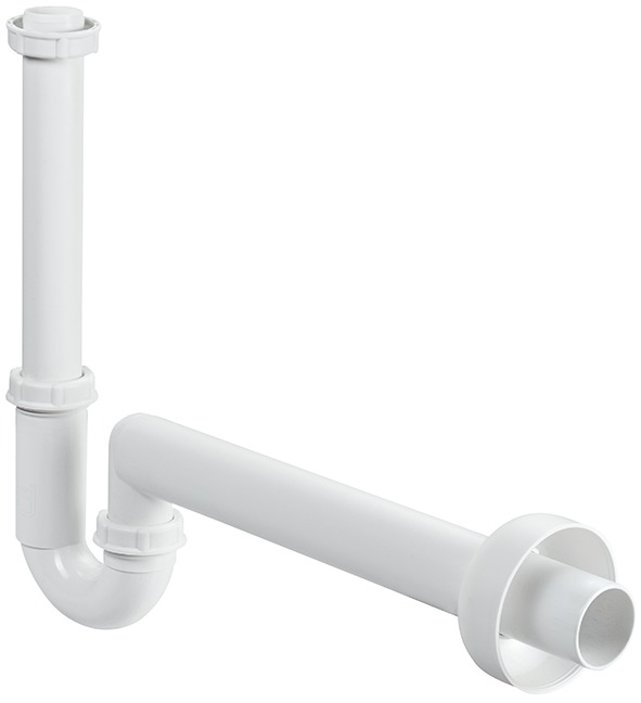 Siphon en tube coudé 1 1/4" x 40 mm, modèle à encombrement minime, blanc