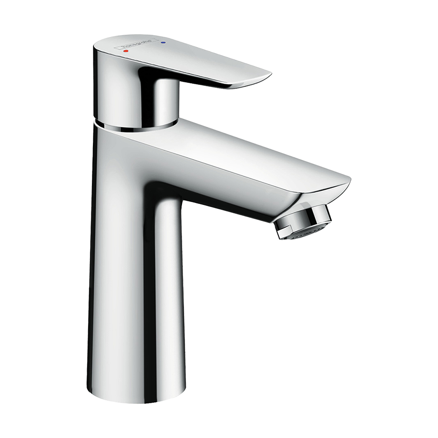 Mélangeur de lavabo TALIS E 110, S 112 mm, goulot fixe débit 5 l/min, sans vidage, groupe acoustique I, classe énergétique A, chromé