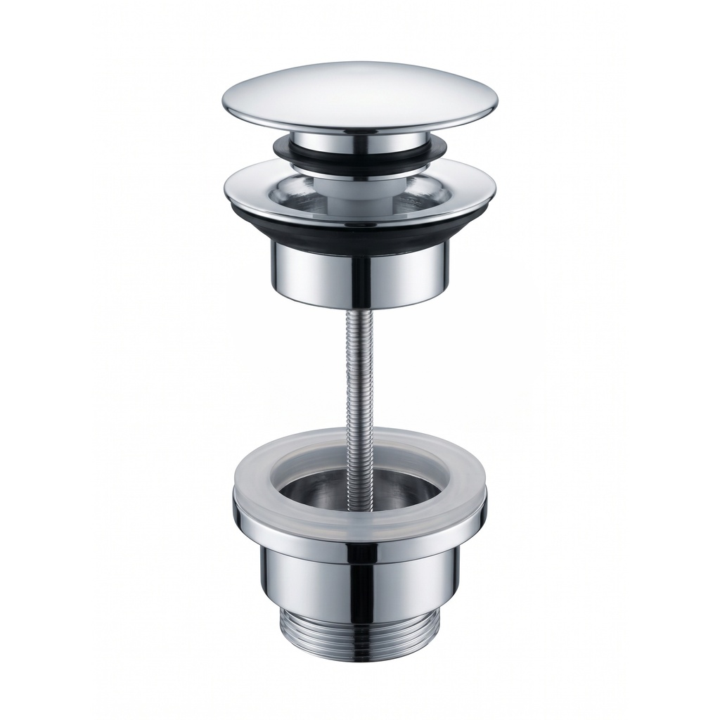 Bonde soupape d'écoulement libre (pas de fermeture) ajustable de min. 0 à max. 60 mm, diam. 64 mm, pour lavabo sans trop-plein (Theo) - cache-bonde chromé