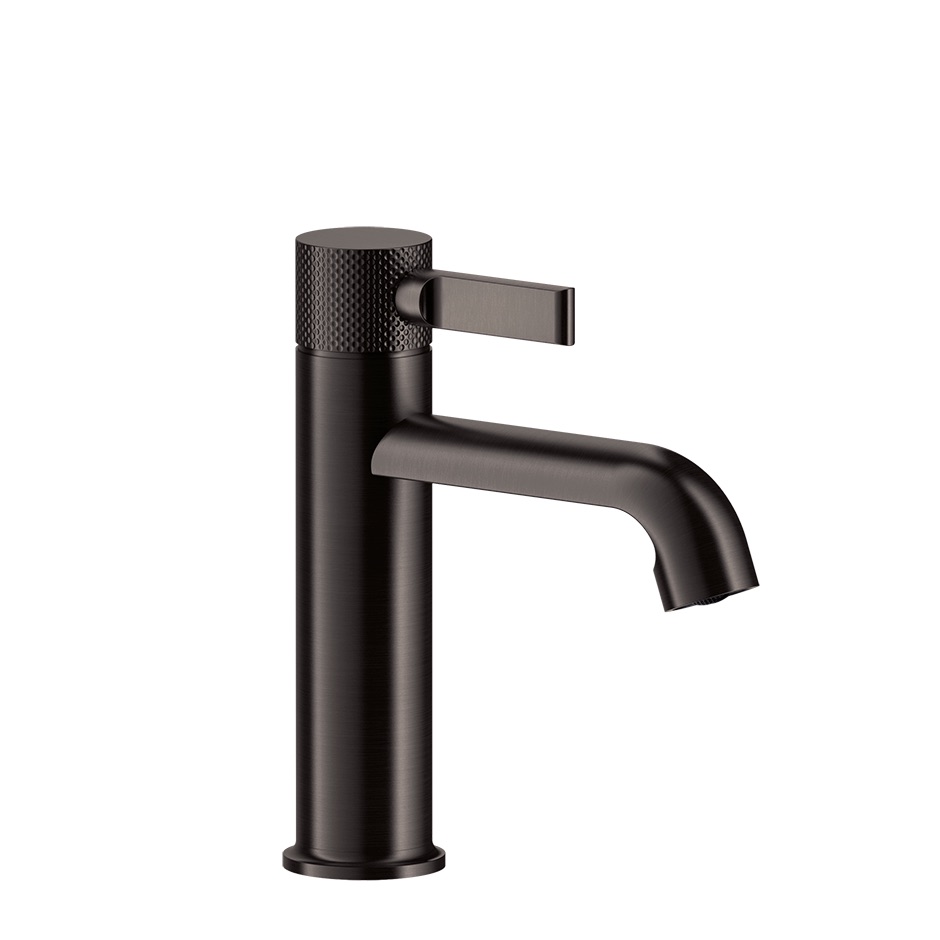 Mélangeur de lavabo INCISO, S 135 mm, goulot fixe avec vidage excentrique, tuyaux de raccordement flexibles 3/8", groupe acoustique NT, 707 Black métal brushed