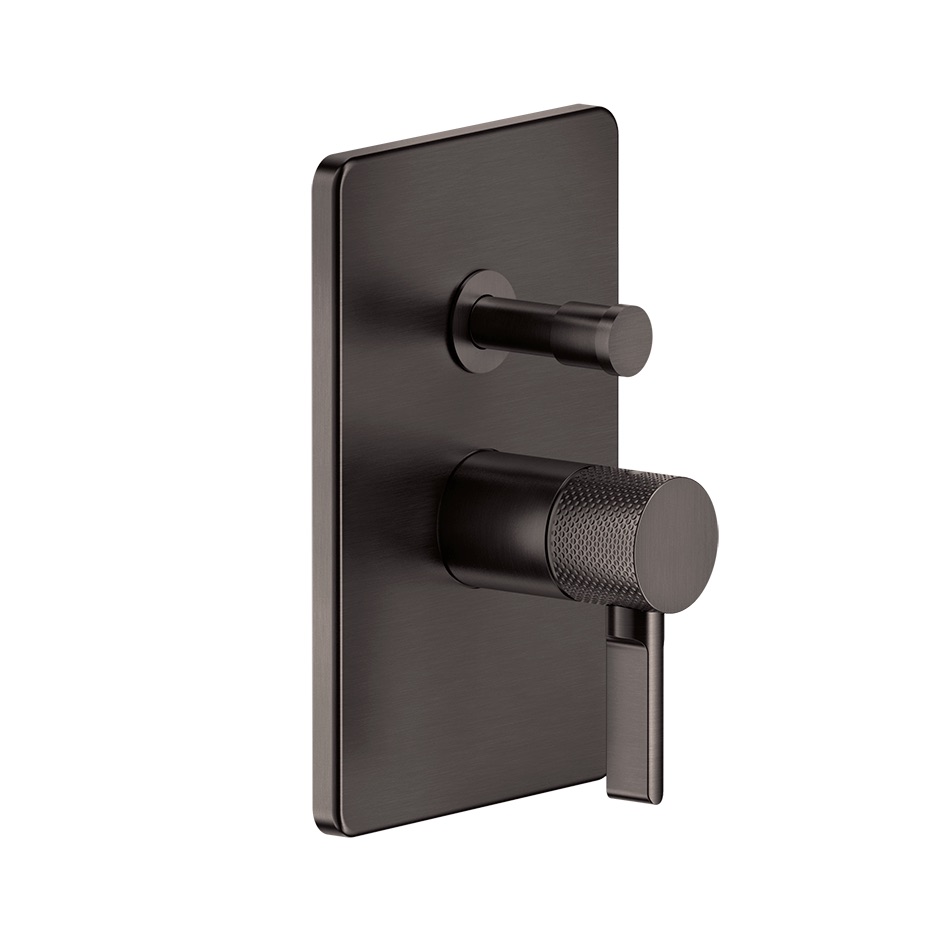 Parties apparentes mitigeur mural INCISO avec inverseur automatique bain-douche 2 sorties, plaque de recouvrement 140 x 210 mm, 707 Black métal brushed