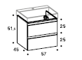 Elément inférieur sous-lavabo L57.0XH51.5XP45 cm, pour lavabo 60 cm, 2 tiroirs 25/25 cm, corps/faces laqué, Finitions Blanc mat/brillant à choix, SYSTEM M1, poignée à choix