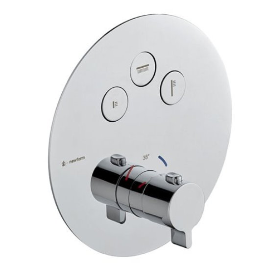 Robinet de douche THERMO EASY UP, thermostat, set de montage final, D 19 cm, poussoirs pour commander 3 fonctions, sans corps à encastrer, groupe acoustique NT, chromé