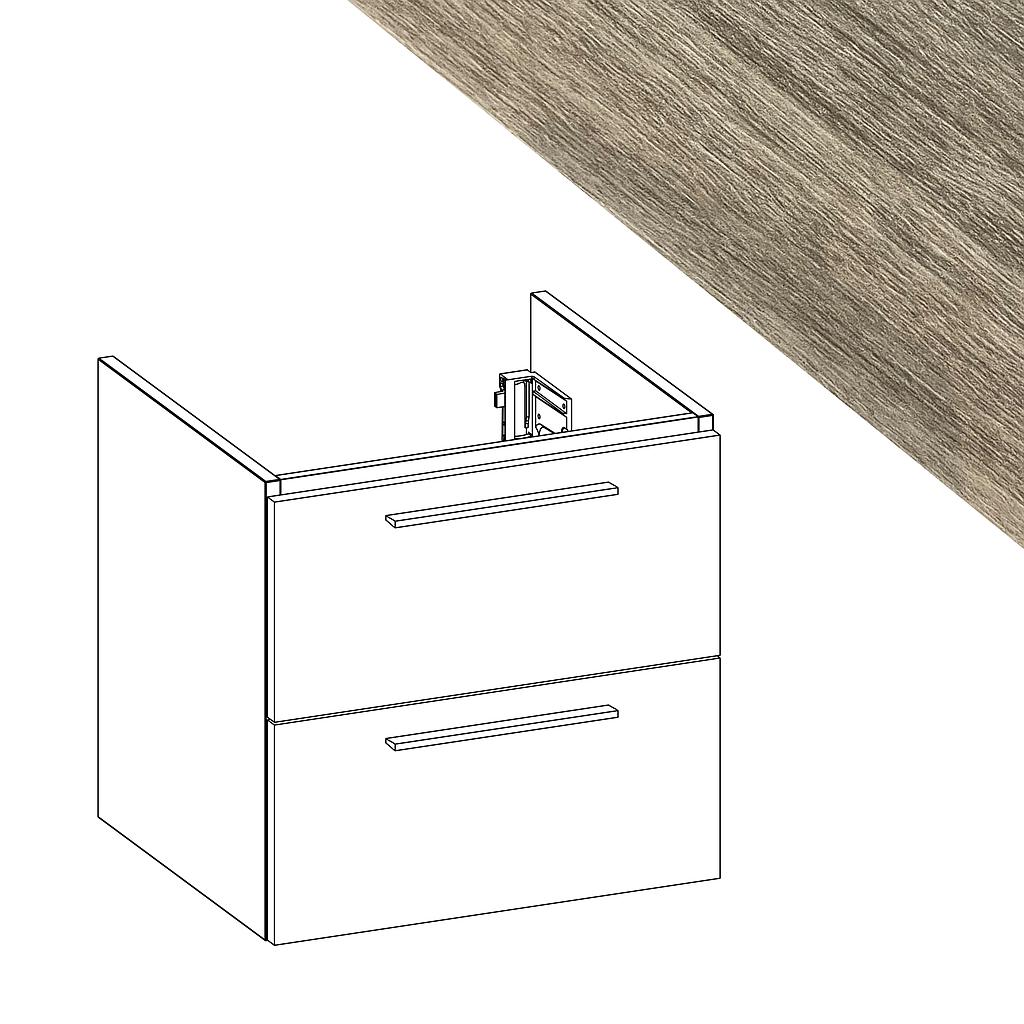 Elément inférieur sous-lavabo L52.0XH51.5XP45 cm, pour lavabo 60 cm, 2 tiroirs 25/25 cm, corps/faces mélaminé, Finitions Dekorativo 3D eucalipto sablé GRIGIO (1SA), SYSTEM M, poignée LONG L-35,6 cm (ML050CL) chromé