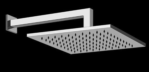 [1621C1086] Tête de douche carrée EMPORIO Diam. 30 x 30 cm, avec bras mural de douche 1/2" L= 33.8 cm, modèle coude carré avec rosace carré, groupe acoustique I, débit 9 l/min, chromé