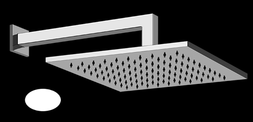 [1621C1087] Tête de douche carrée EMPORIO Diam. 30 x 30 cm, avec bras mural de douche 1/2" L= 33.8 cm, modèle coude carré avec rosace carré, groupe acoustique I, débit 9 l/min, 299 noir XL