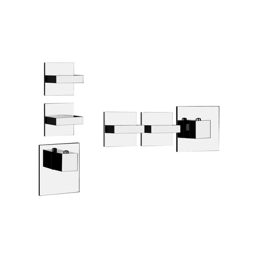 [1621C1148] Parties apparentes RETTANGOLO, mitigeur thermostatique mural haut débit. Deux sorties indépendantes. Installation verticale/horizontale, sans corps à encastrer Nr. 43103, chromé