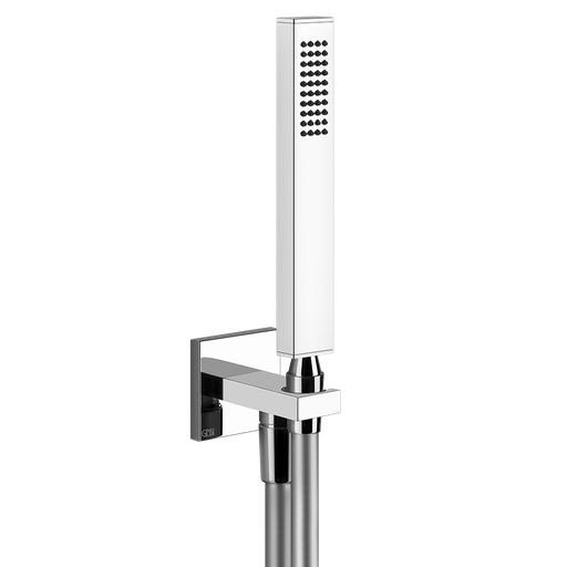 [1621C1152] Ensemble Rettangolo comprenant : sortie coudée murale G-1/2", douchette 1 jet anticalcaire et flexible 1.50 m, chromé
