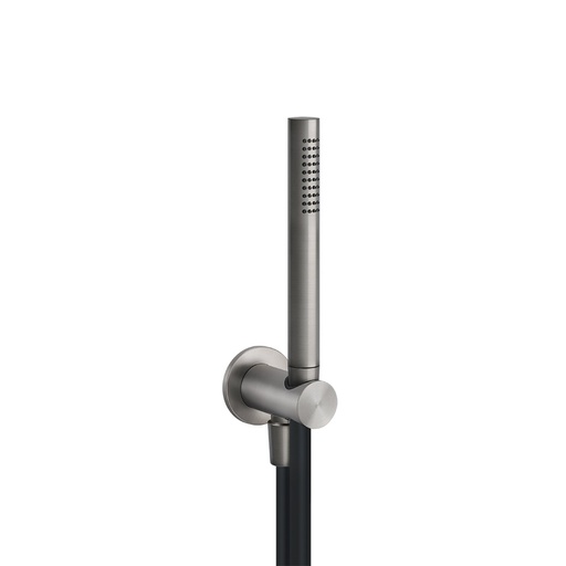 [1621C1158] Ensemble (Spotwater) comprenant : sortie coudée murale G-1/2", douchette 1 jet anticalcaire et flexible 1,50 m, 239 acier inoxydable brossé