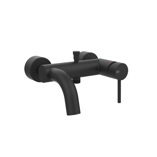[1621C1217] Mélangeur de bain EMPORIO VIA TORTONA, E 150 mm, avec raccords excentriques 1/2 X 3/4, sans tuyau de douche et douchette, groupe acoustique II, débit 20 l/min, 299 noir XL