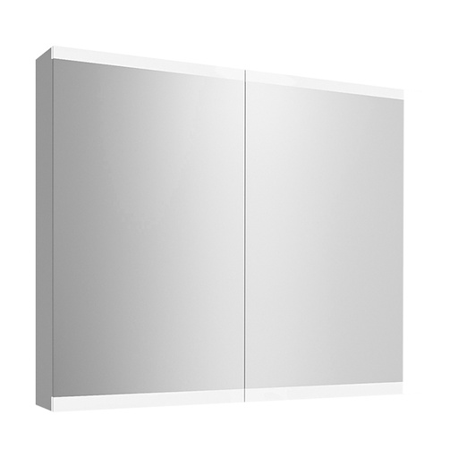 [1617S0306] Armoire de toilette METRUM 80 x 71,7 x 13,6 cm profil en aluminium, 2 prises double en bas à droite et à gauche, 2 portes à double miroir (40/40), éclairage LED 4145 Lumen, IP24, standard, blanc