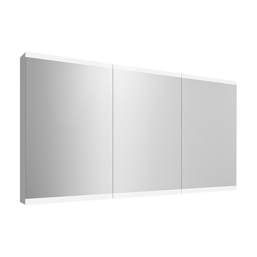 [1617S0310] Armoire de toilette METRUM 130 x 71,7 x 13,6 cm profil en aluminium, 2 prises double en bas à droite et à gauche, 3 portes à double miroir (50/30/50), éclairage LED, 6819 Lumen, IP24, standard, blanc