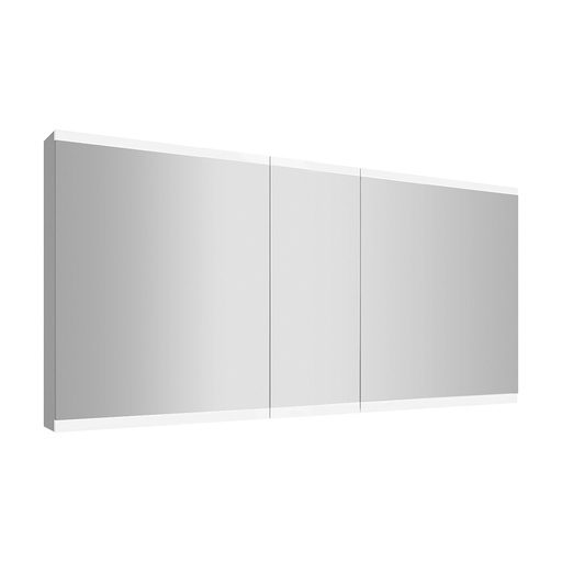 [1617S0311] Armoire de toilette METRUM 150 x 71,7 x 13,6 cm profil en aluminium, 2 prises double en bas à droite et à gauche, 3 portes à double miroir (60/30/60), éclairage LED, 7888 Lumen, IP24, standard, blanc