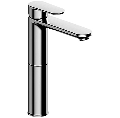 [1621C1265] Mélangeur de lavabo ELLA S 150 mm, goulot fixe H jusqu'à aérateur 220 mm H levier ouvert 299 mm eau froide par position du levier au milieu, sans vidage tuyaux de raccordement flexibles 3/8", groupe acoustique NT, chromeline
