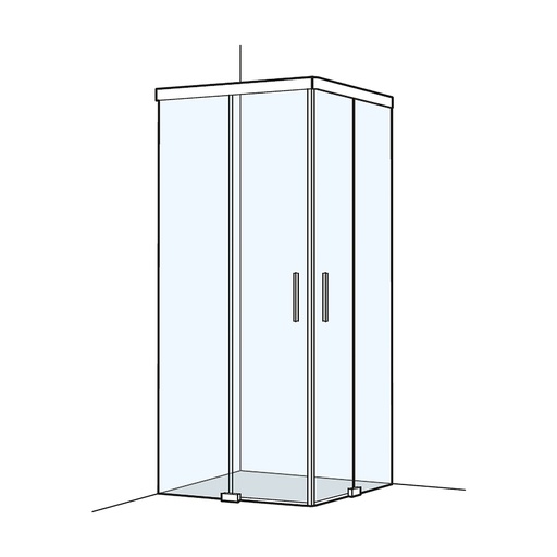 [1613C0355] Entrée diagonale S505PLUS 120,1-140,0 x 120,1-140,0 cm H 200 cm, portes coulissantes 2 panneaux, sans cadre Soft-Stop, fonction Self-Close guidage magnétique, profil contre l'éclaboussement MESURES EXACTES SELON PRISE DE MESURE, verre véritable clair, argent mat