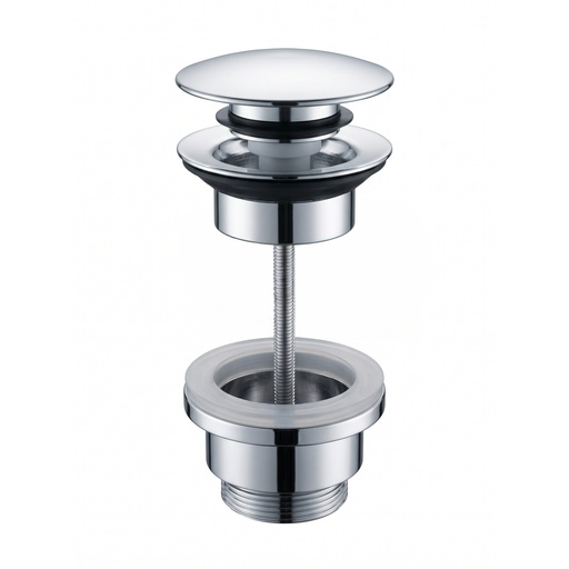 [1614C0599] Bonde soupape d'écoulement libre (pas de fermeture) ajustable de min. 0 à max. 60 mm, diam. 64 mm, pour lavabo sans trop-plein (Theo-Five) - cache-bonde chromé