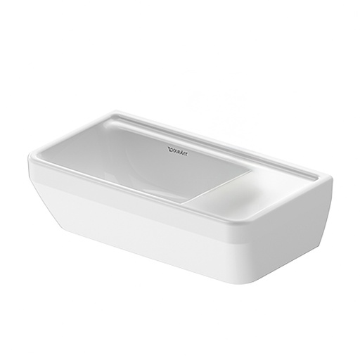 [1624M0522] Lave-mains D-NEO 40 x 22 cm, céramique tablette de robinetterie sans trop-plein, partie inférieure émaillée, avec matériel de fixation, 1 trou à droite, standard, blanc