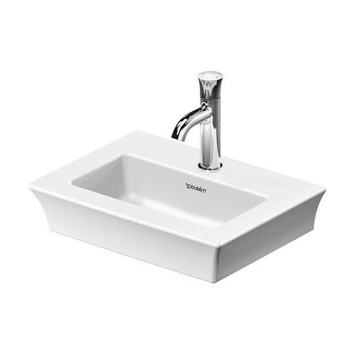 [1624C0686] Lave-mains WHITE TULIP 45 x 33 cm, céramique tablette de robinetterie sans trop-plein, vidage avec enjoliveur en céramique incluse, partie inférieure émaillée, 1 trou robin., standard, blanc