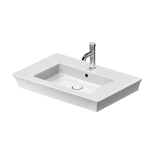 [1624C0688] Lavabo WHITE TULIP 75 x 49 cm, céramique tablette de robinetterie pour meuble suspendu avec trop-plein, vidage push- to-open avec enjoliveur en céramique incluse partie inférieure émaillée, 1 trou robin., standard, blanc