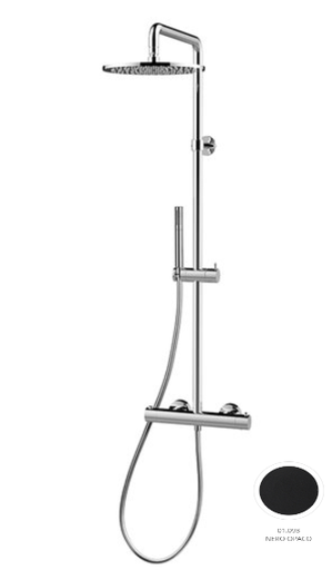 [1621H0873] Colonne de douche TONDO PRIME thermostatique, E 150 mm, tête de douche ronde diam. 250 mm, avec raccords excentriques 1/2"x 3/4", 01.093 noir mat