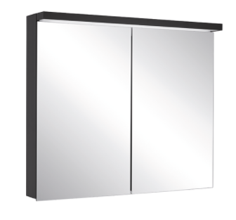 [1617C0508] Armoire de toilette BORDO (anc. ADVANCED Line Ultimate TW ALU1) 80/2/TW, dim. 80 x 70 x 12 cm profil en aluminium, avec paroi arrière en miroir, prises double en bas à gauche et à droite, 2 portes à double miroir, LED dimmable, en haut et en bas, dessus et dessous séparément commutable 2000-6500 K, bouton pour les fonctions à l'intérieur du profilé latéral, miroir grossissant IP44, noir mat