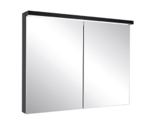 [1617C0512] Armoire de toilette BORDO (anc. ADVANCED Line Ultimate TW ALU1) 100/2/TW, dim. 100 x 70 x 12 cm profil en aluminium, avec paroi arrière en miroir, prises double en bas à la paroi intermédiaire, 2 portes à double miroir, LED dimmable, en haut et en bas, dessus et dessous séparément commutable 2000-6500 K, bouton pour les fonctions à l'intérieur du profilé latéral, miroir grossissant IP44, noir mat