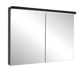 [1617C0514] Armoire de toilette BORDO (anc. ADVANCED Line Ultimate TW ALU1) 120/2/TW, dim. 120 x 70 x 12 cm profil en aluminium, avec paroi arrière en miroir, prises double en bas à la paroi intermédiaire, 2 portes à double miroir, LED dimmable, en haut et en bas, dessus et dessous séparément commutable 2000-6500 K, bouton pour les fonctions à l'intérieur du profilé latéral, miroir grossissant IP44, noir mat