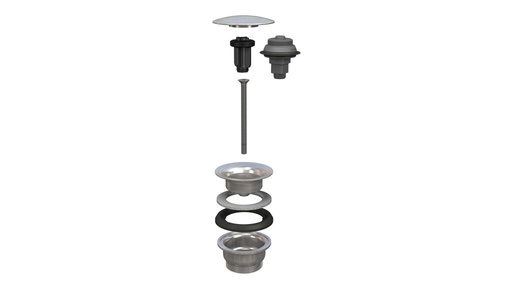 [1621C1443] Bonde soupape d'écoulement 1 1/4" Push open, fonction 2 en 1, ajustable de min. 0 à max. 70 mm, appuyez pour ouvrir et fermer - verrouillable en position ouverte, adapté aux lavabos avec ou sans trop-plein, inox