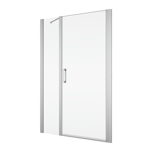 [1613M0410] Porte battante DIVERA 140 cm, H 200 cm, largeur d'entrée 73 cm, 1 panneau avec cloison latérale en alignement, pour niche où cloison latérale, ouverture intérieure et extérieure protection Aquaperle, verre vérit. clair cleaneffect, argent poli-brillant