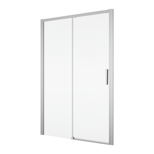 [1613M0455] Porte coulissante DIVERA 120 cm, H 200 cm, 1 panneau avec partie fixe, pour niche où cloison latérale protection Aquaperle, verre vérit. clair cleaneffect, argent poli-brillant, Réversible