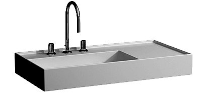 [1624C0705] Lavabo KARTELL 90 x 46 cm, SaphirCéramique pour meuble suspendu, tablette à droite, sans trop-plein vidage caché, incl. soupape d'ecoulement sans trop-plein premonté, 3 trous robin., standard, blanc