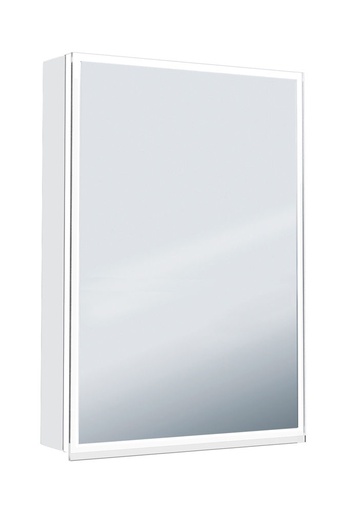 [1617C0522] Armoire de toilette ILLUMINATO 2.0 58 x 73 x 13,2 cm profil en aluminium, 1 prise double à l'intérieur en bas à gauche, porte à double miroir charnières à droite, éclairage du cadre par LED 23,77W commande de l'éclairage clavier/application, boîte cosmétique, miroir grossissant inclus, IP24, couleur lumière changeable, blanc