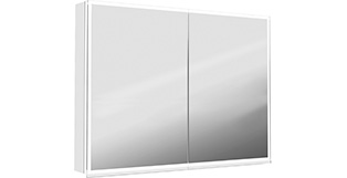 [1617C0525] Armoire de toilette ILLUMINATO 2.0 98 x 73 x 13,2 cm profil en aluminium, 2 prises double à l'intérieur en bas 2 portes à double miroir éclairage du cadre par LED 31,38W, commande de l'éclairage clavier/ application, boîte cosmétique miroir grossissant inclus IP24, couleur lumière changeable, blanc