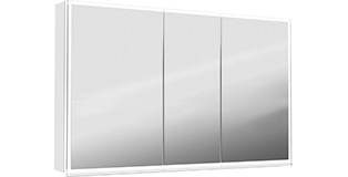 [1617C0527] Armoire de toilette ILLUMINATO 2.0 128 x 73 x 13,2 cm profil en aluminium, 2 prises double à l'intérieur en bas 3 portes à double miroir 49/30/49, éclairage du cadre par LED 37,08W, commande de l'éclairage clavier/ application, boîte cosmétique miroir grossissant inclus IP24, couleur lumière changeable, blanc