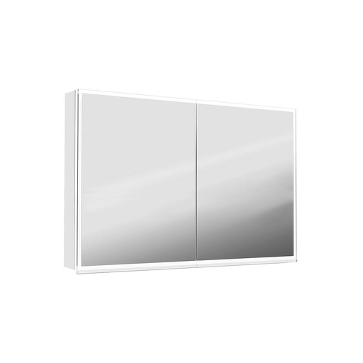 [1617C0528] Armoire de toilette ILLUMINATO 2.0 128 x 73 x 13,2 cm profil en aluminium, 2 prises double à l'intérieur en bas 2 portes à double miroir éclairage du cadre par LED 37,08W, commande de l'éclairage clavier/ application, boîte cosmétique miroir grossissant inclus IP24, couleur lumière changeable, blanc