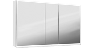 [1617C0530] Armoire de toilette ILLUMINATO 2.0 148 x 73 x 13,2 cm profil en aluminium, 2 prises double à l'intérieur en bas 3 portes à double miroir 59/30/59, éclairage du cadre par LED 40,88W, commande de l'éclairage clavier/ application, boîte cosmétique miroir grossissant inclus IP24, couleur lumière changeable, blanc